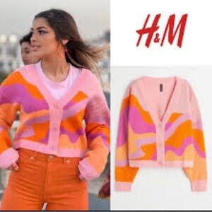 H&M Women's Vibrant Pink and Orange Cardigan